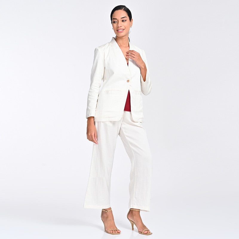 Tencel Co Ord Set For Women | Blazer, Top & Pant | V Neck | Cream & Maroon