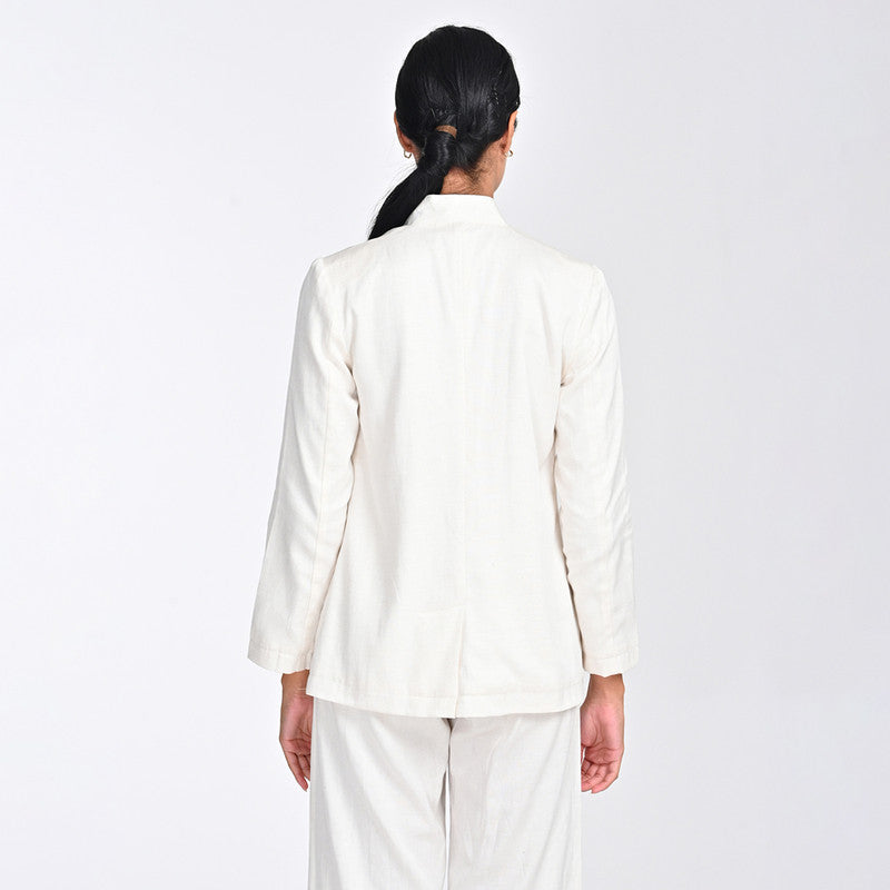 Tencel Co Ord Set For Women | Blazer & Pant | V Neck | Off White