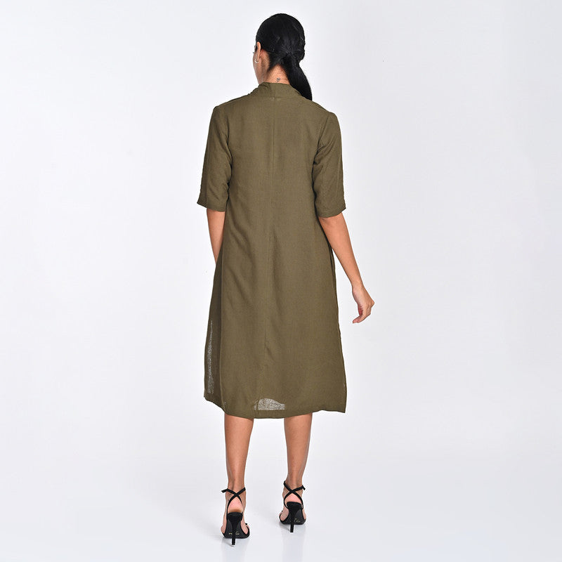 Tencel Co Ord Set For Women | Shirt & Dress | Draped Neck | Maroon & Olive