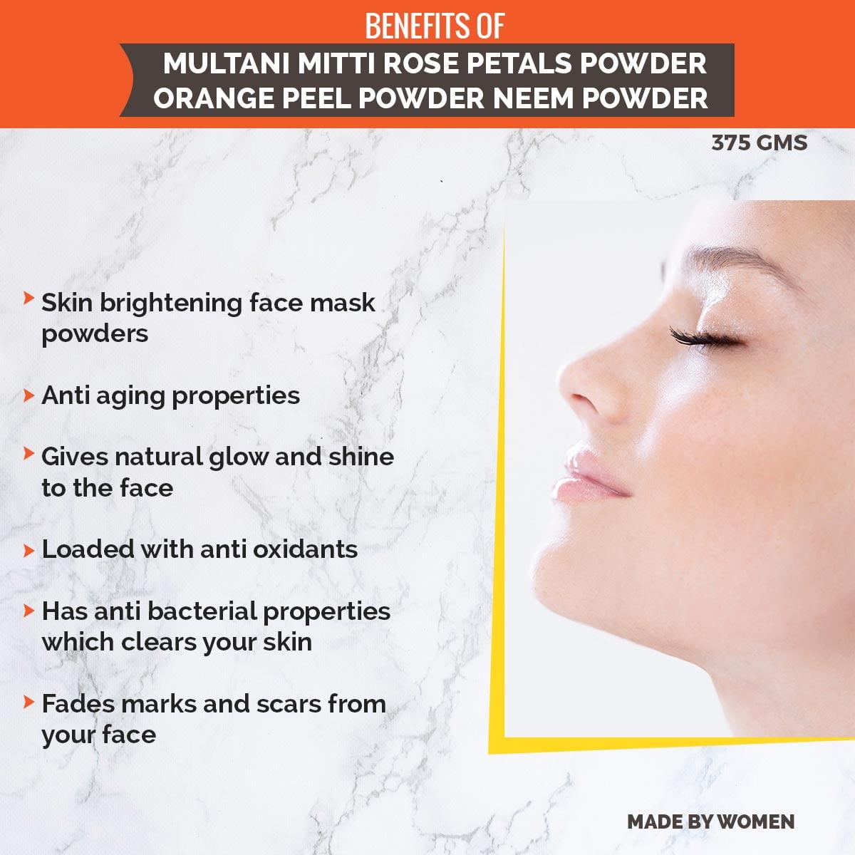 Organic Multani Mitti Rose Petals Orange Peel  Neem Powders ( set of 4 )