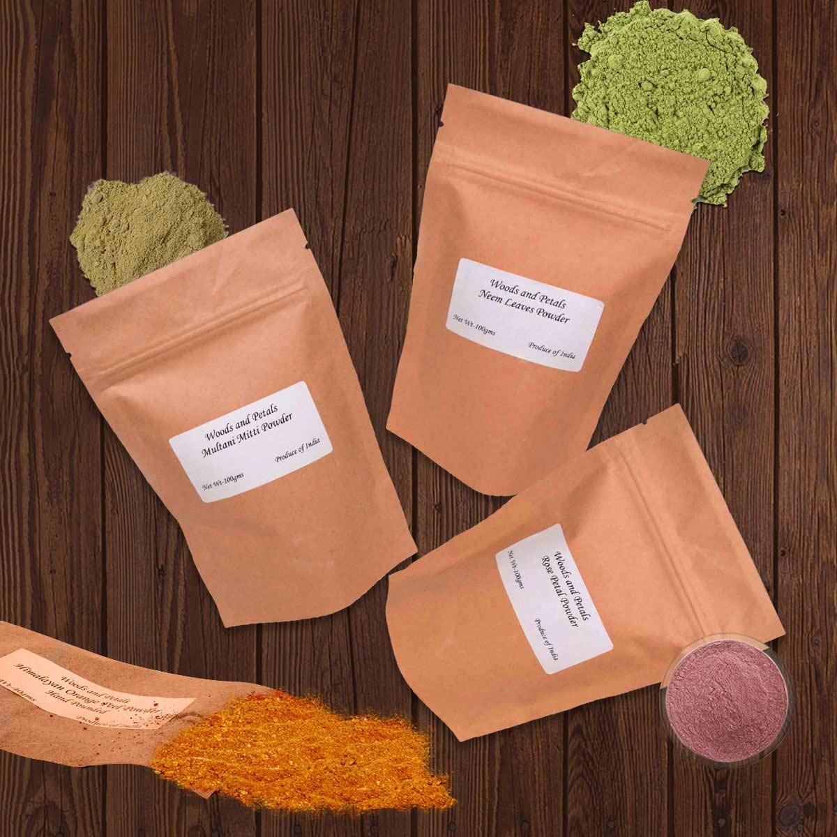 Organic Multani Mitti Rose Petals Orange Peel  Neem Powders ( set of 4 )