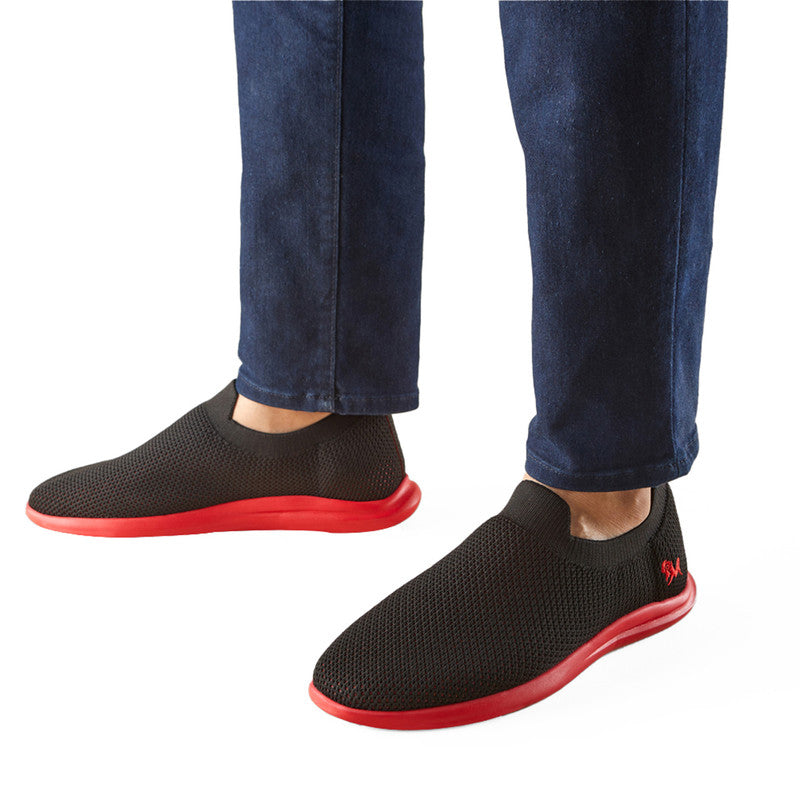 Neeman's Slip-On Casual Shoes for Men| Black & Red | Padded Insole