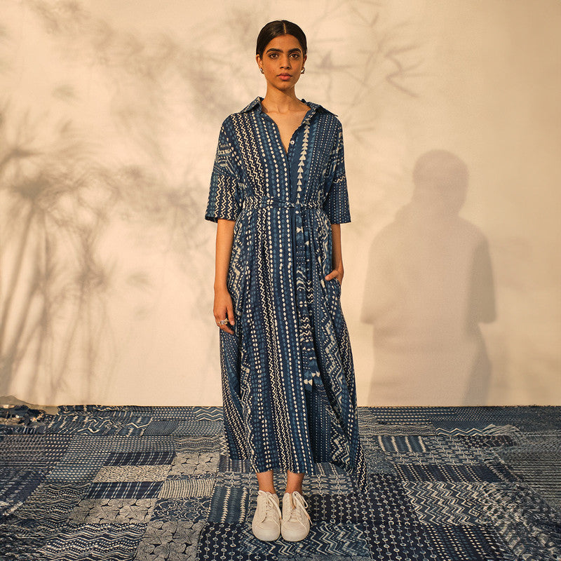 Cotton Long Shirt Dress for Women | Indigo