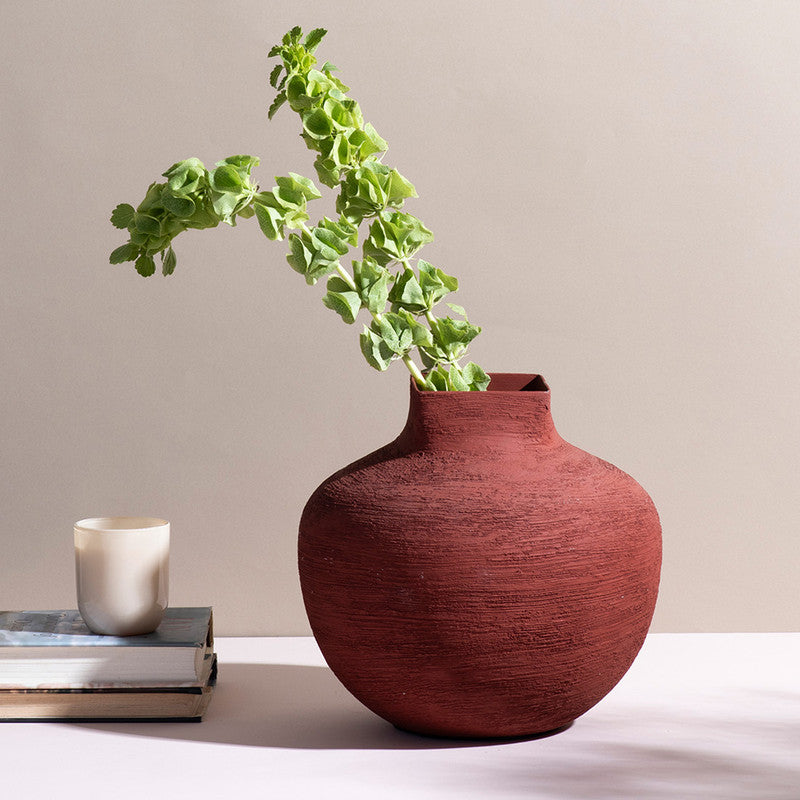 Metallic Vase | Elegant Black Textured | Patina Orange