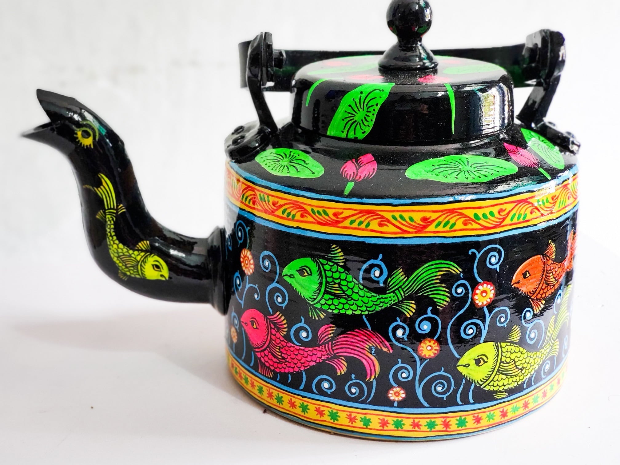 Vintage Vistara Green Teapot with handpainted Pattachitra