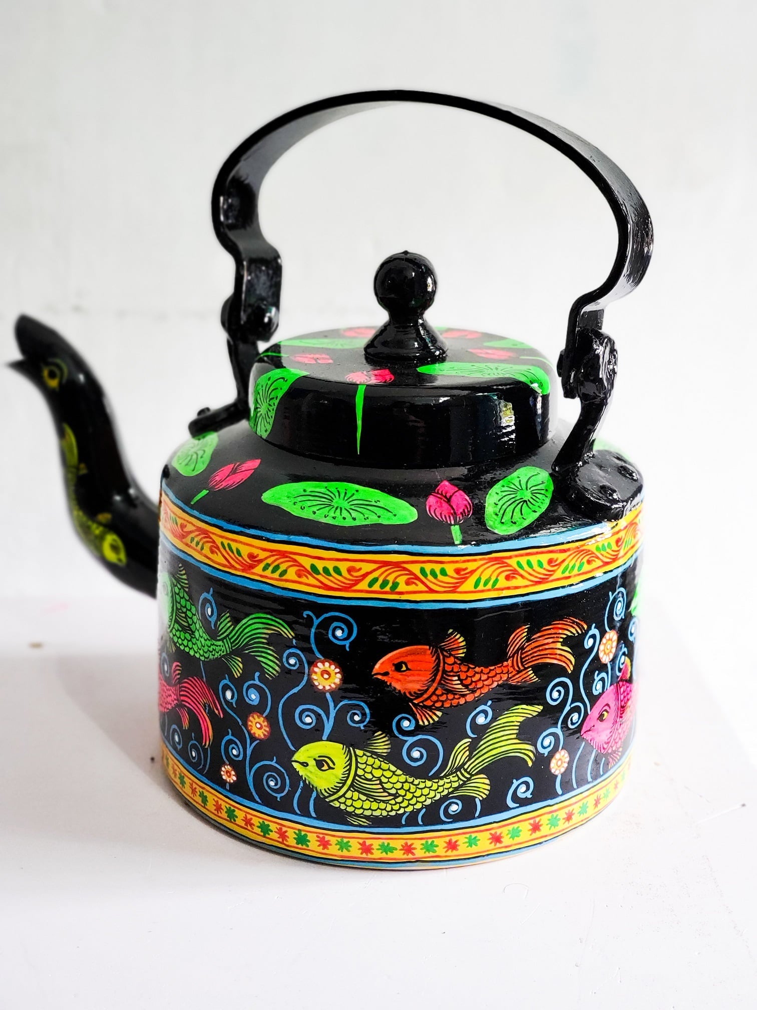 Vintage Vistara Green Teapot with handpainted Pattachitra