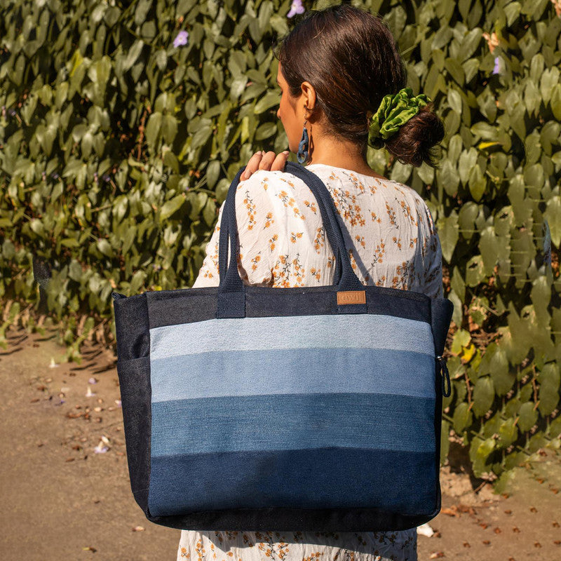 Upcycled Denim Laptop Tote Bag | Blue | Unisex