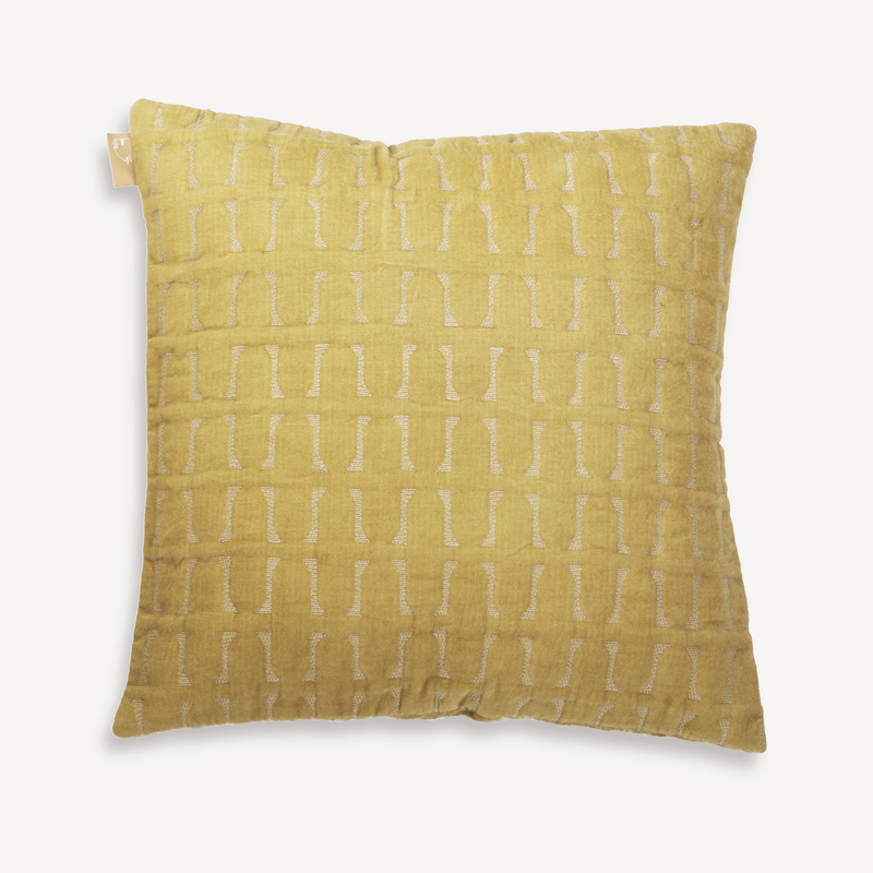 Cotton Cushion Cover | Twig Embroidered | Yellow | 45 x 45 cm