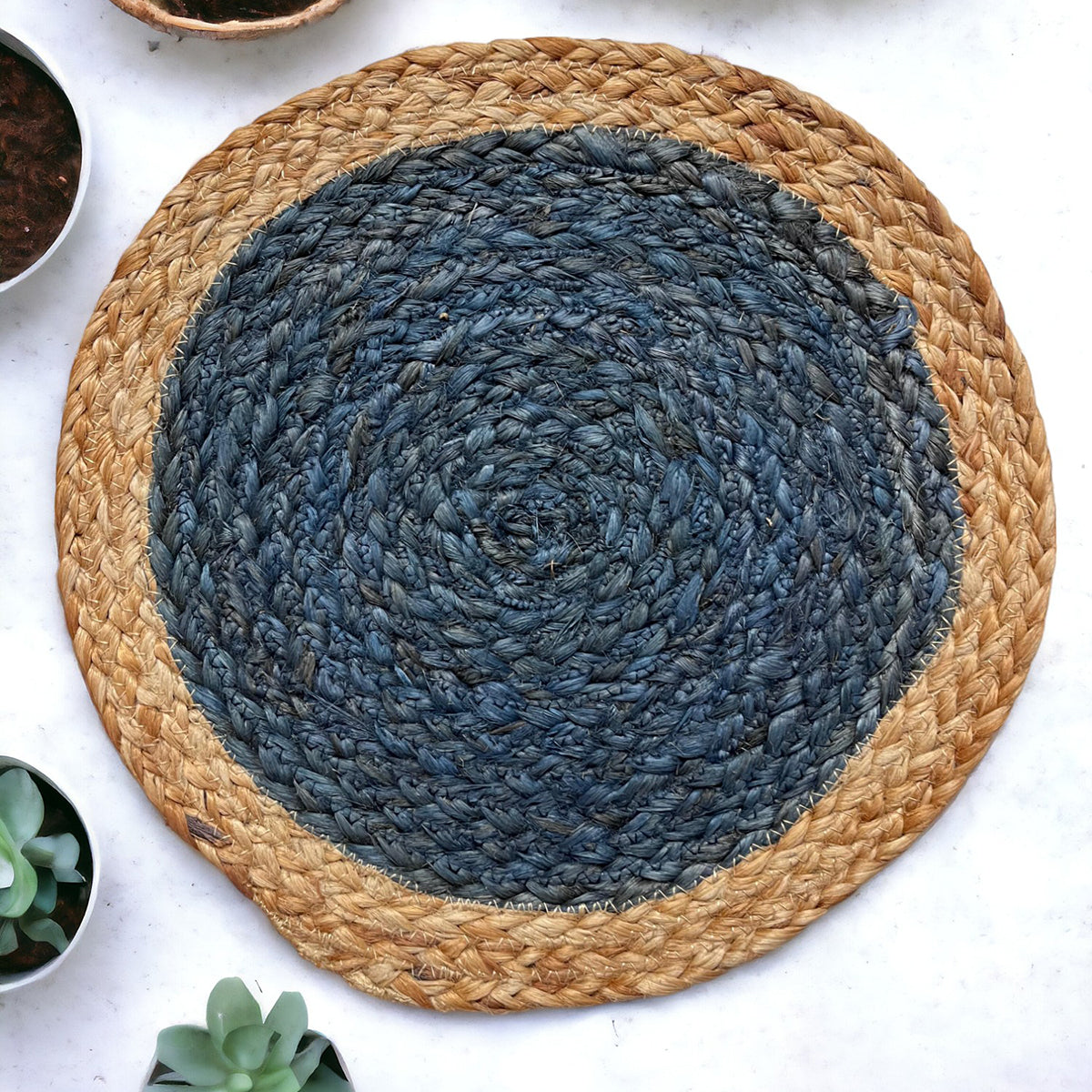 Jute Placemats | Handmade | Blue & Beige | Set of 2