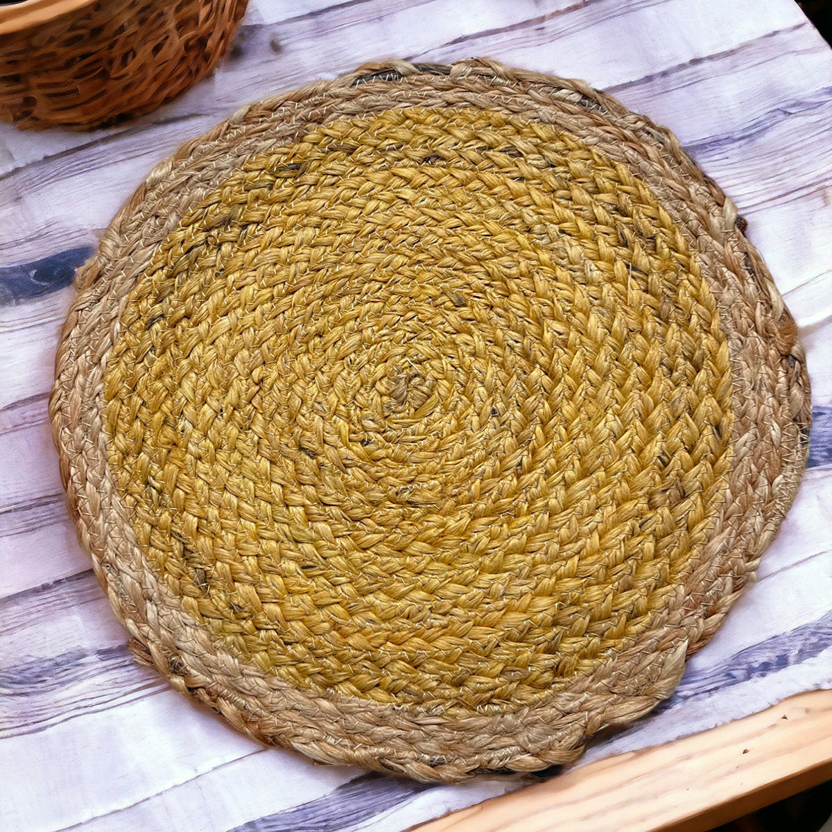 Jute Placemats | Handmade | Yellow & Beige | Set of 2