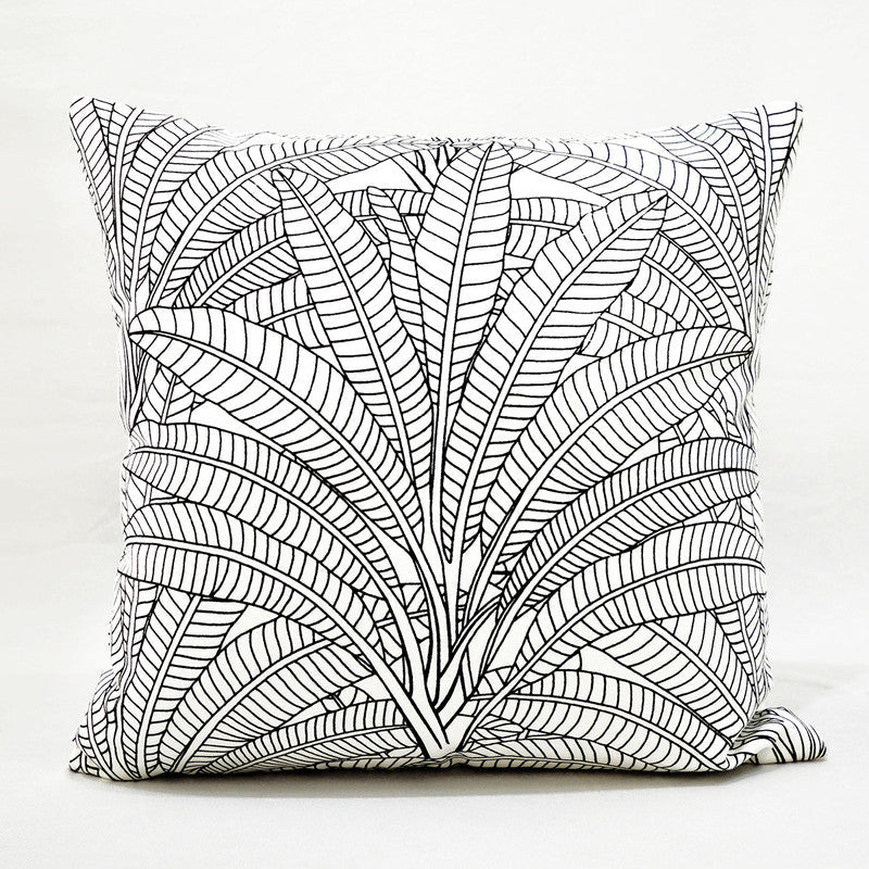 Cotton Cushion Cover | Tropical Palm Print | Black & White | 40 x 40 cm