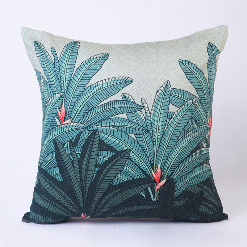 Cotton Cushion Cover | Tropical Palm Print | Green | 40 x 40 cm