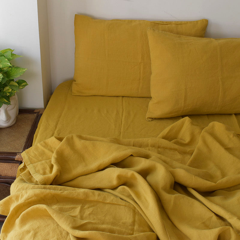 Linen Flat Bedsheet | Eldora Yellow