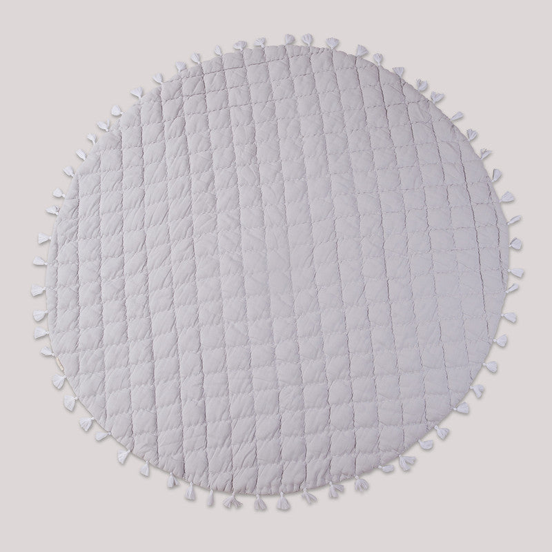 Cotton Quilted Tasseled Play Mat | Grey