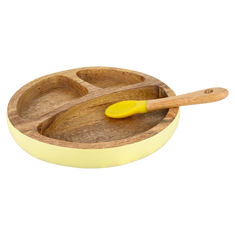 Wooden Round Plate & Spoon Set | Yellow