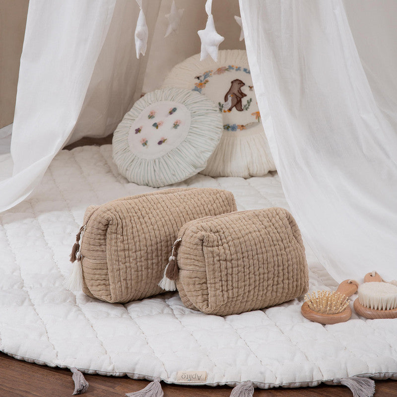 Cotton Quilted Toiletry Pouch Set | Beige