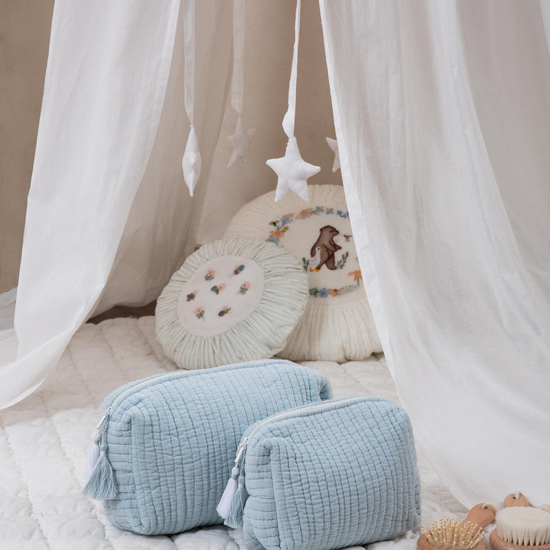 Cotton Quilted Toiletry Pouch Set | Blue