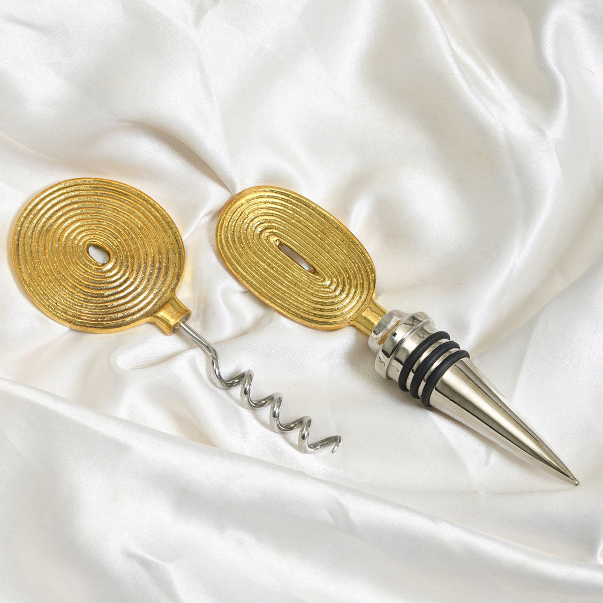 Brass Wine Opener & Cork Set | Ekaantrik | Gold & Silver