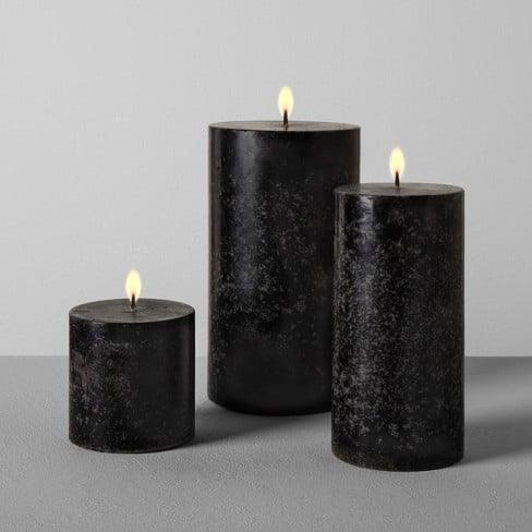 Black Beauty Sandalwood Aroma Pillar Candles - Set Of 3