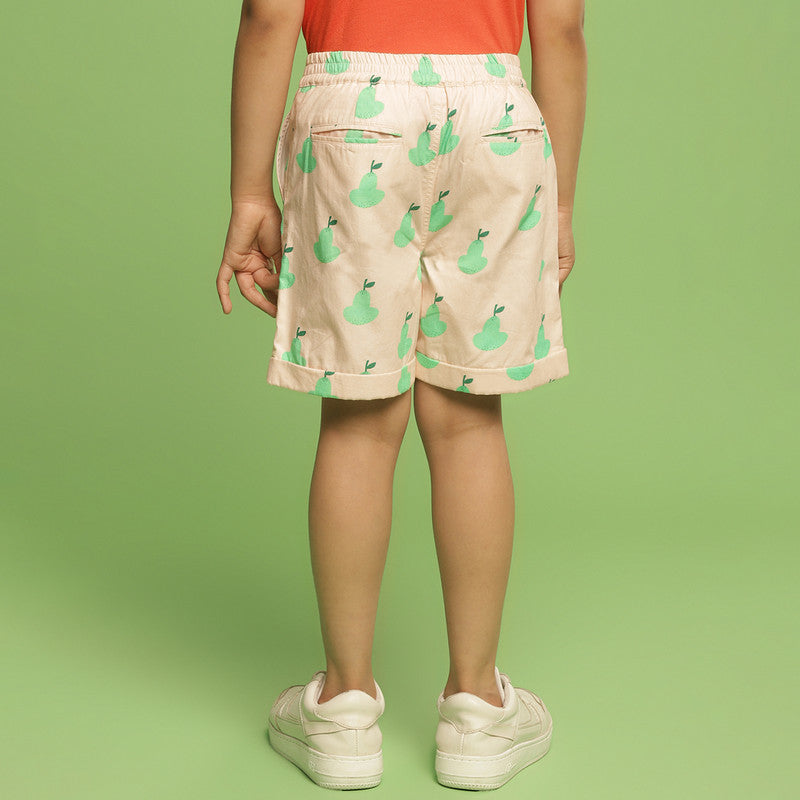 Cotton Shorts For Kids | Pear Printed | Cream