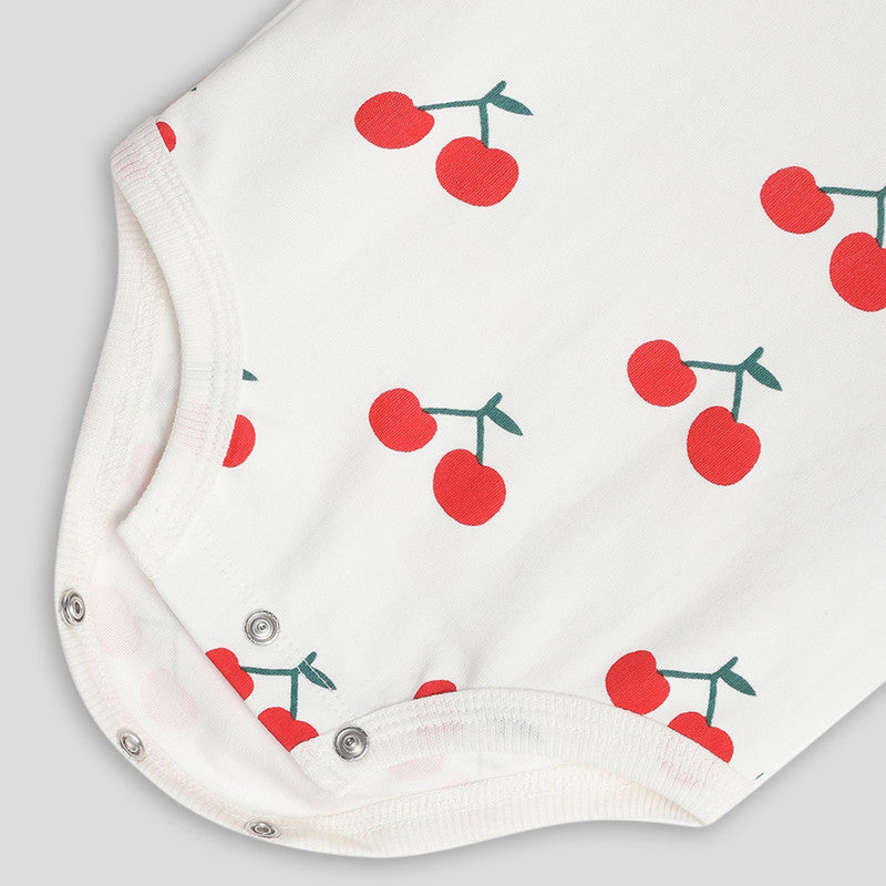 Cotton Bodysuit For Baby | Happy Cherry | Ecru