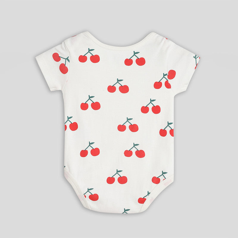 Cotton Bodysuit For Baby | Happy Cherry | Ecru