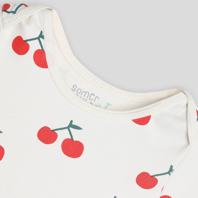 Cotton Bodysuit For Baby | Happy Cherry | Ecru