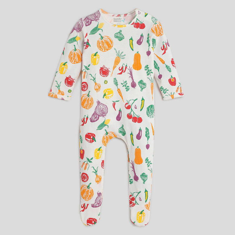 Cotton Sleepsuit For Baby | Healthy Vegies Printed | Multicolour