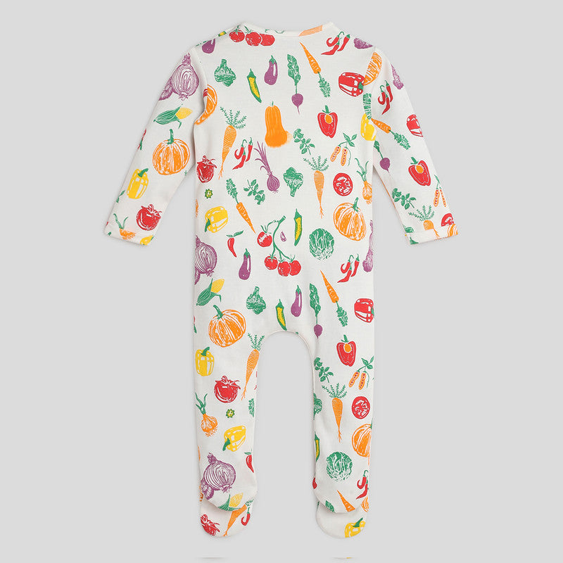 Cotton Sleepsuit For Baby | Healthy Vegies Printed | Multicolour