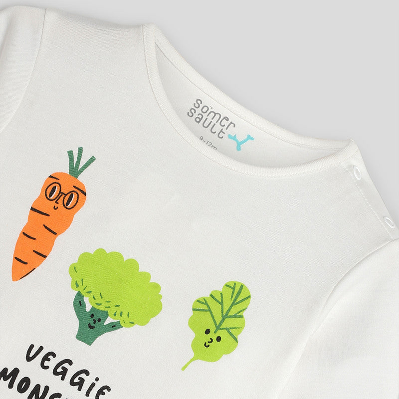 Cotton Sleepsuit For Baby | Vegie Monster | Ecru