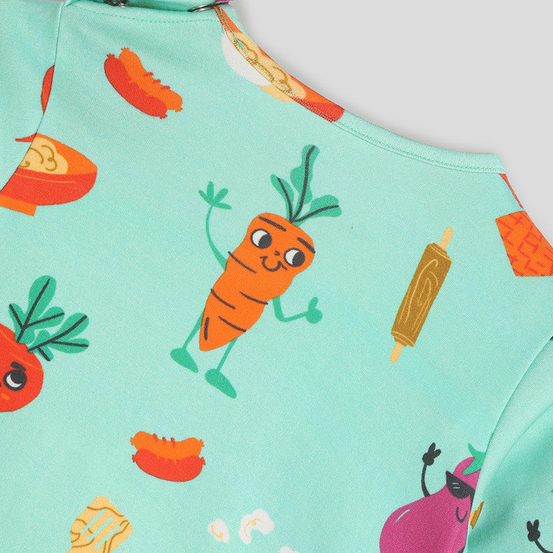 Cotton Sleepsuit For Kids | Eat Your Vegies Printed | Green