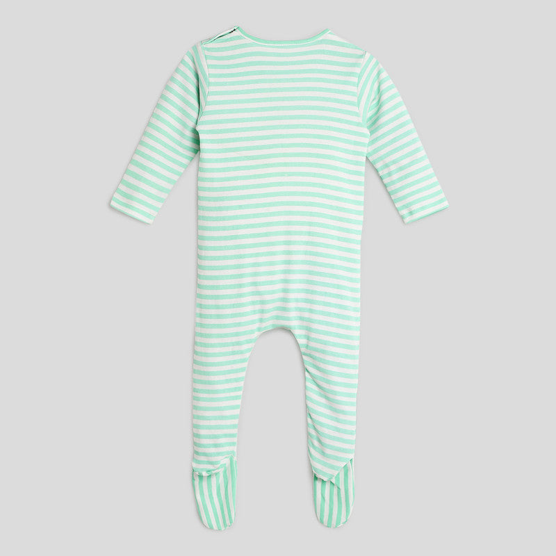 Cotton Sleepsuit For Kids | Eat Your Vegie Stripe | Green