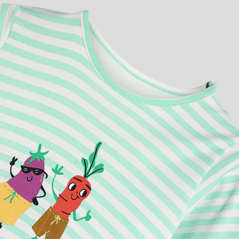 Cotton Sleepsuit For Kids | Eat Your Vegie Stripe | Green