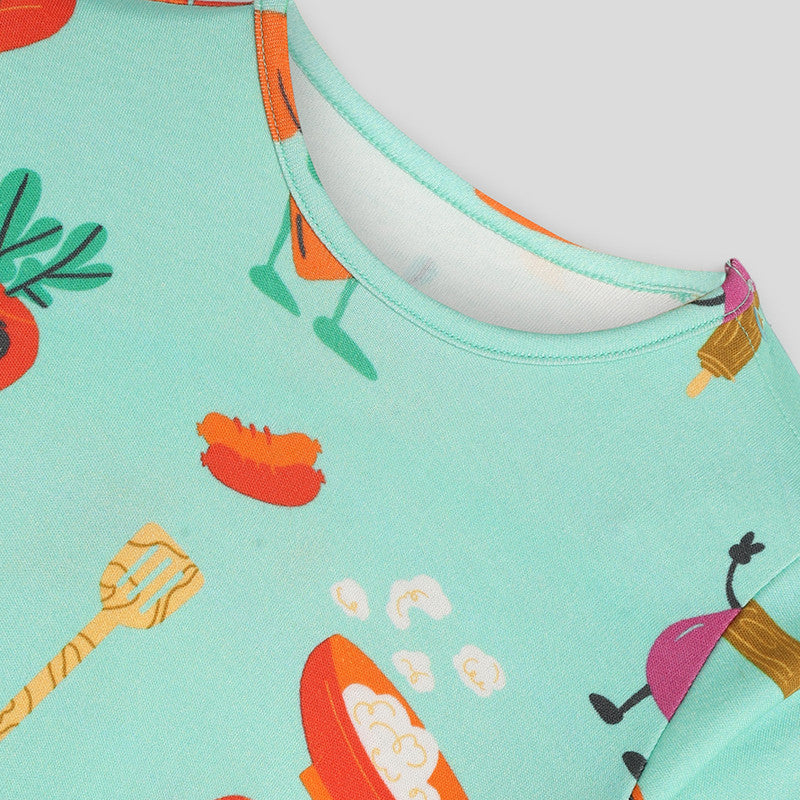 Cotton Sleepsuit For Kids | Eat Your Vegies Printed | Green