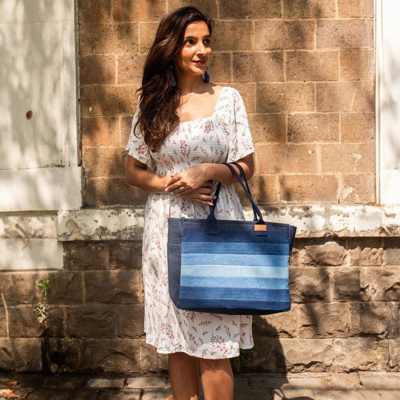 Upcycled Denim Laptop Tote Bag | Blue | Unisex