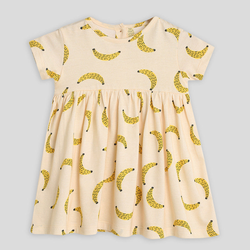 Cotton Dress For Girls | Banana Gathered | Cream