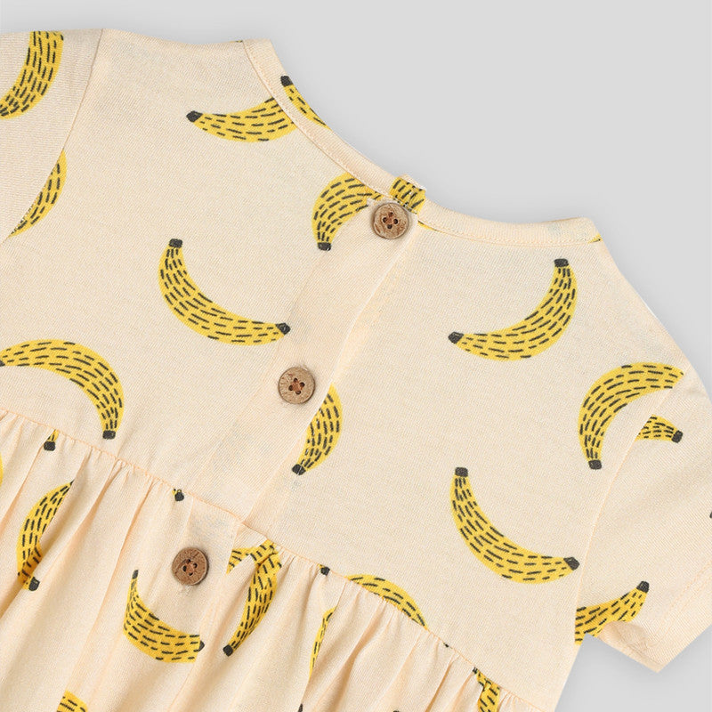 Cotton Dress For Girls | Banana Gathered | Cream