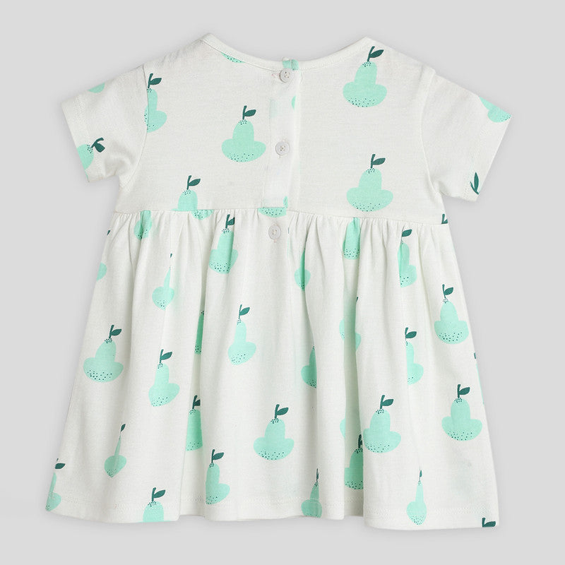 Cotton Dress For Girls | Pear Gathered Printed | Cream