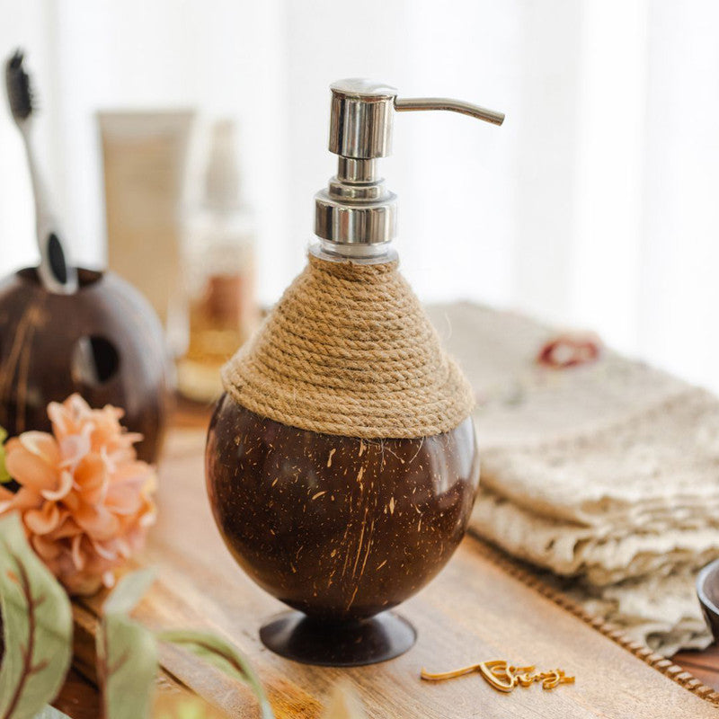 Coconut Shell Soap Dispenser | For Bathroom, Wash Basin, Sink, Handwash | Brown