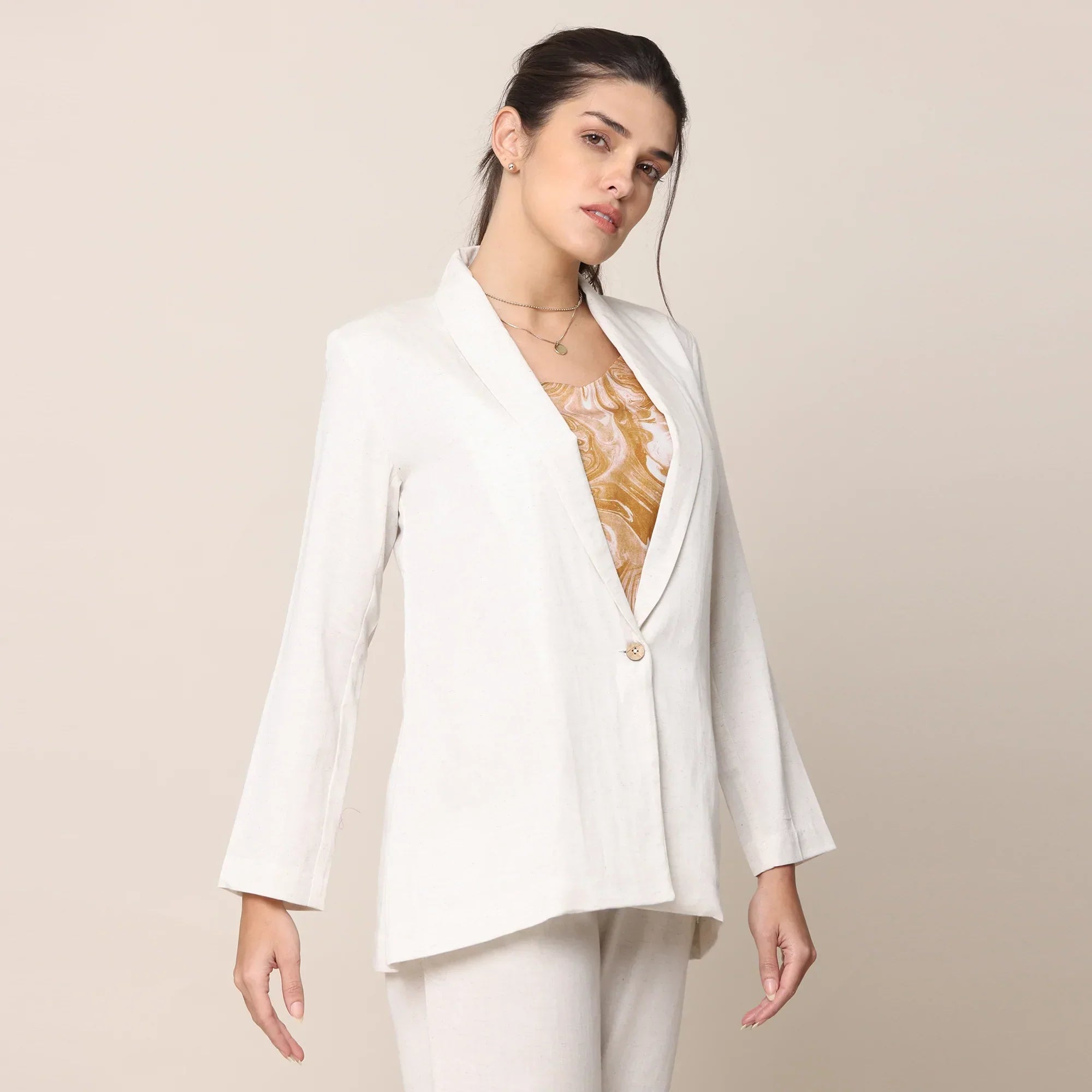 Cotton Tencel Blazer | Ecru
