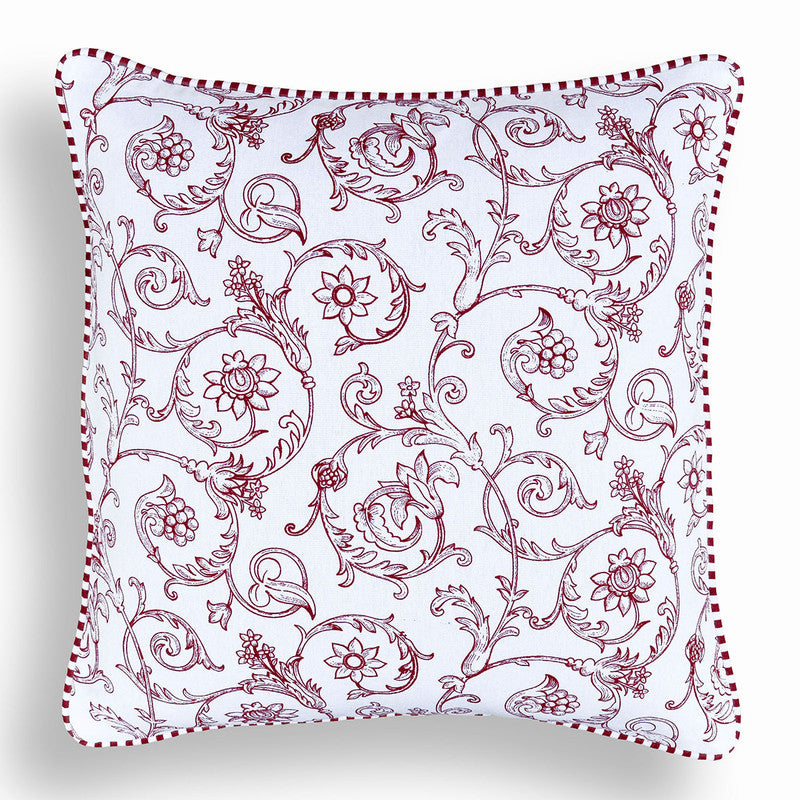 Cotton Cushion Cover | Swirl Printed | Victorian Pattern | Red