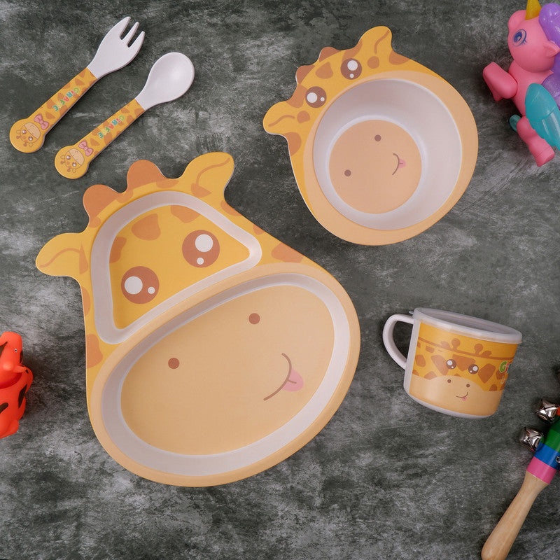 Bamboo Kids Dinner Set | Goofy Giraffe | Brown | Set of 5