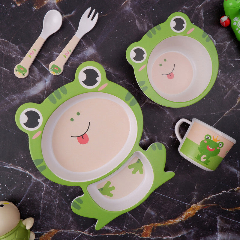 Bamboo Kids Dinner Set | Funny Frog | Green | Set of 5