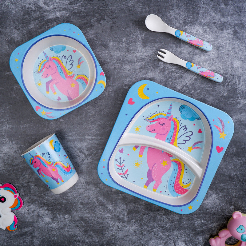 Bamboo Baby Dinner Set | Sky Unicorn | Blue | Set of 5