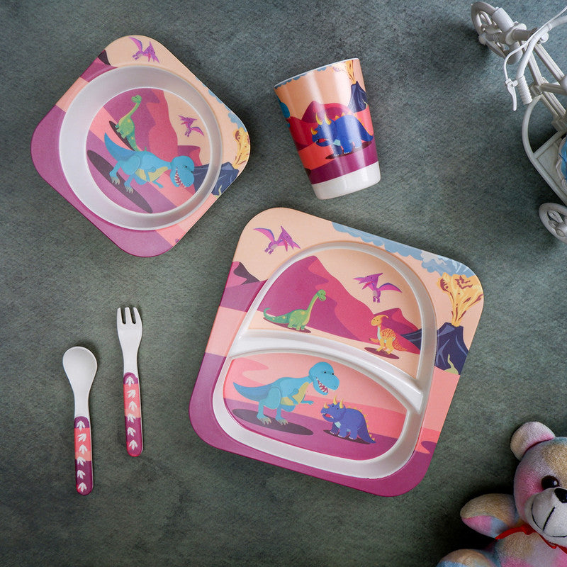 Bamboo Baby Dinner Set | Tyrannosaurus Rex | Purple | Set of 5