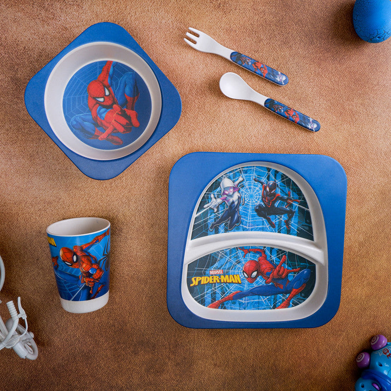 Bamboo Kids Dinner Set | Sassy Spiderman | Blue | Set of 5