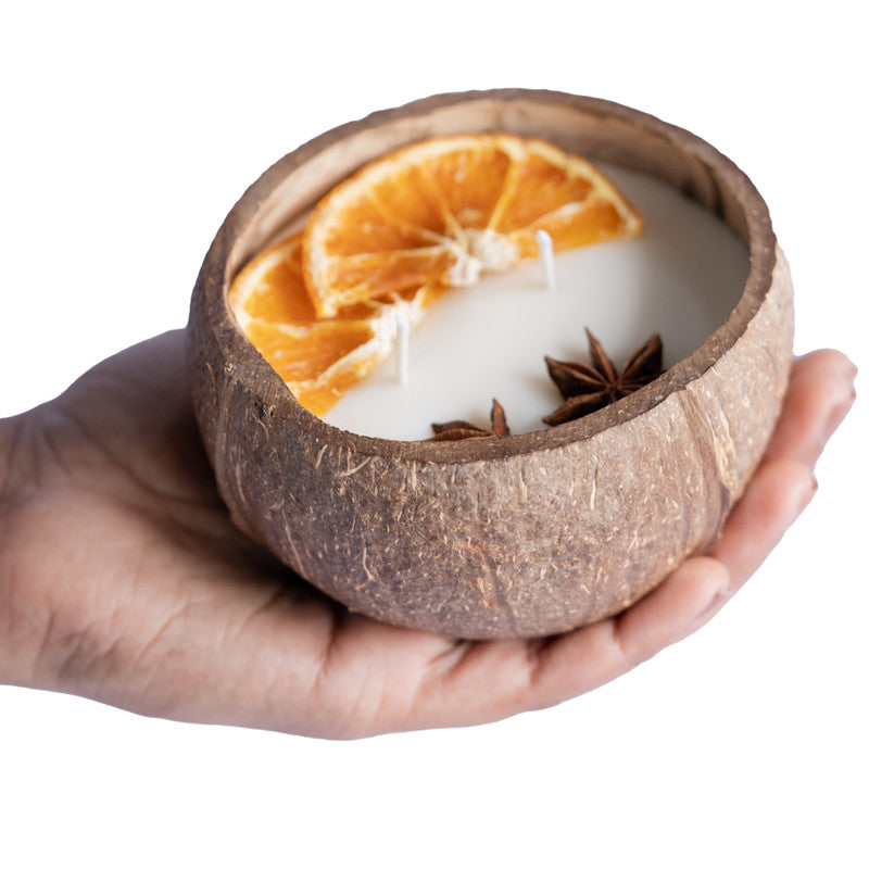 Coconut Shell Soy Wax Scented Candle | Orange & Spice | 300 g | Large