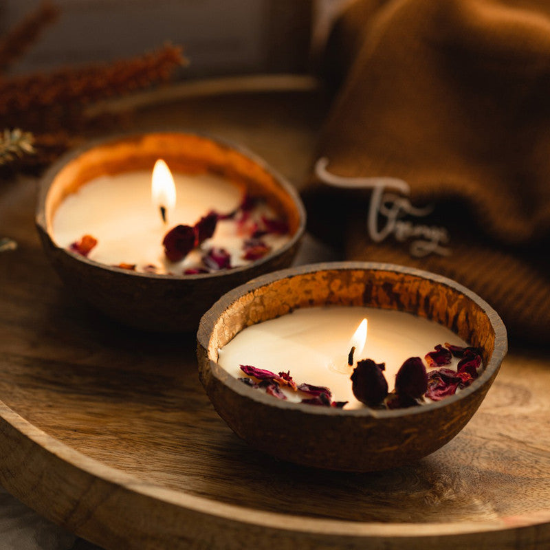 Coconut Shell Soy Wax Scented Candle | Rose | 100 g | Set of 2