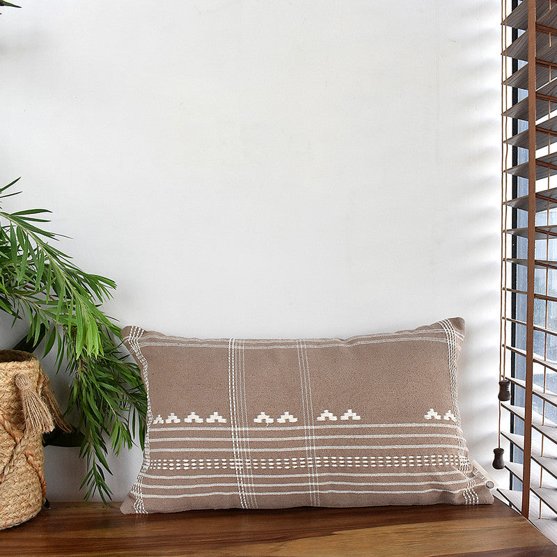 Cotton Cushion Cover | Strip Geometry | Beige