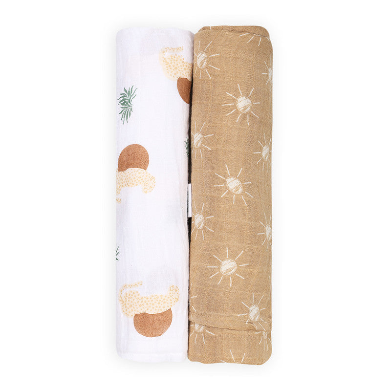 Cotton Muslin Baby Swaddle Blanket |  Woody Tiger Design | Set of 2